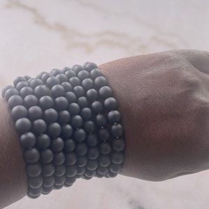 Bracelet- Matted Pearl style bracelet- navy blue- stretchable 8 row bracelet